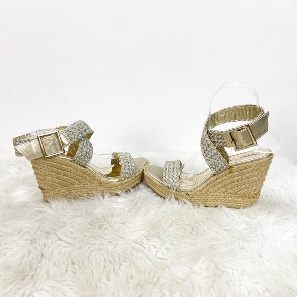 2/$30 Mossimo 6.5 Womens Gold Metallic Weave Crisscross Espadrille Sandals - Picture 4 of 8